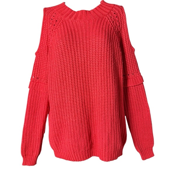Anthropologie Sachin & Babi Wool Blend Red Cold Shoulder Chunky Knit Sweater M - Picture 1 of 9